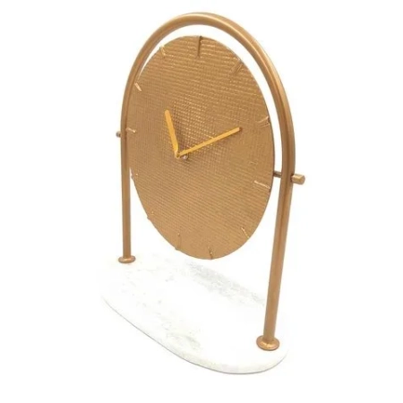 Okrągły Zegar metalowy na marmurowej podstawie -  4130
